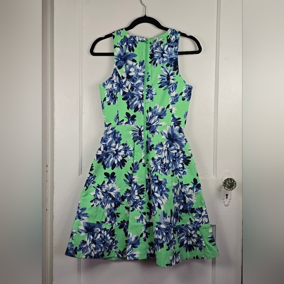 J. Crew Lime Green Floral Fit and Flare Dress with Pockets Size 0 - Picture 2 of 11